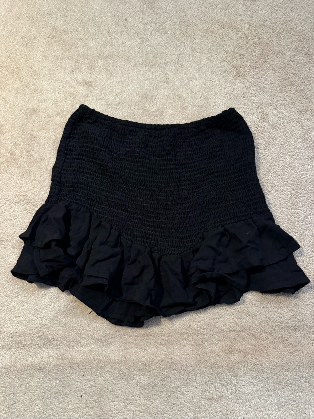 Sadie & Sage Black Smocked Ruffle Mini Skirt